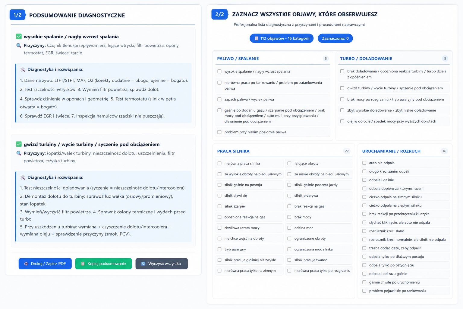 AutoDiagnoza PRO — interaktywny system diagnostyczny